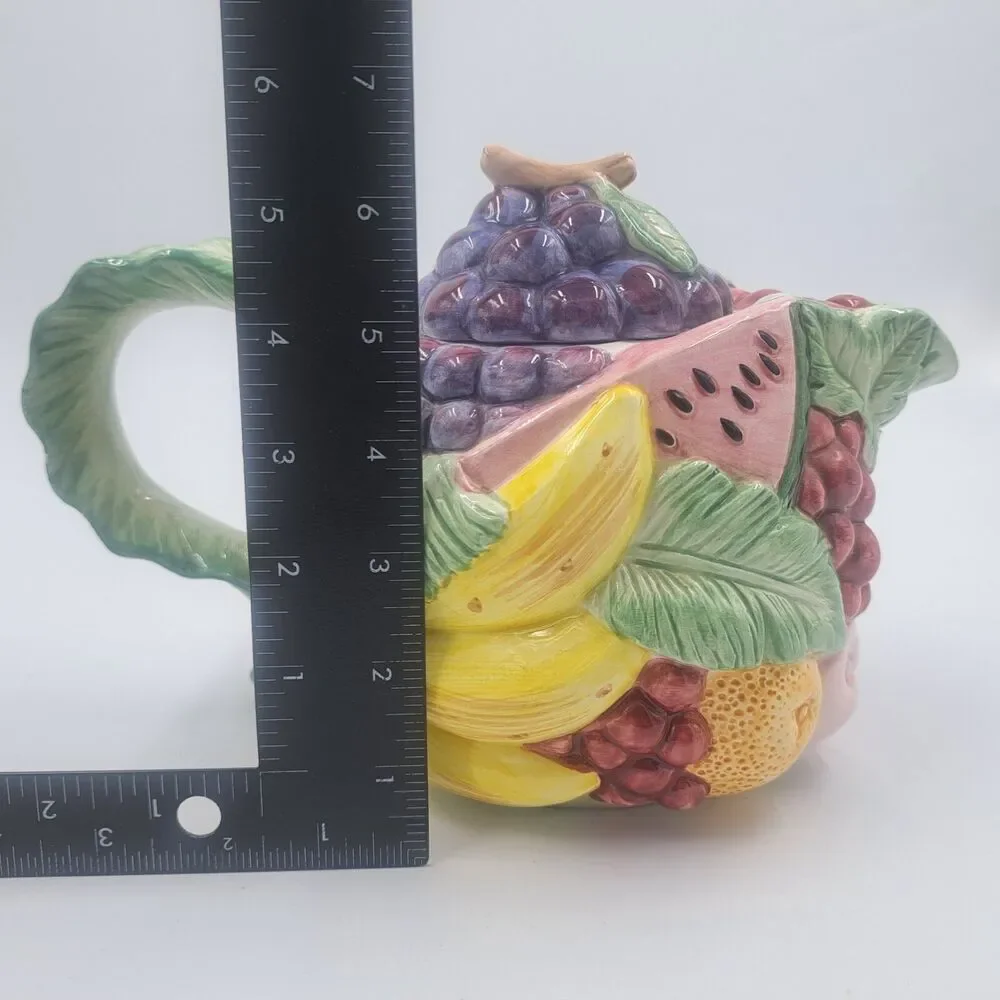 Vintage Fitz and Floyd Calypso Tropical Fruit Teapot 40oz 3D Majolica Style 1988